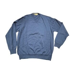 Toscano Firenze Patrick Assaraf Mens Blue‎ V-Neck 100% Merino Wool Sweater XL